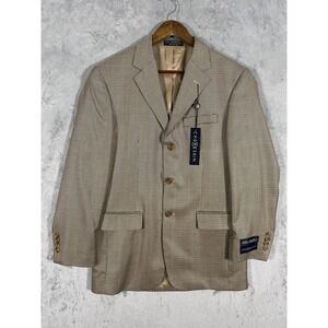 NWT Chereskin Blazer Men 38R Beige Houndstooth Silk Wool Business/Office Classic